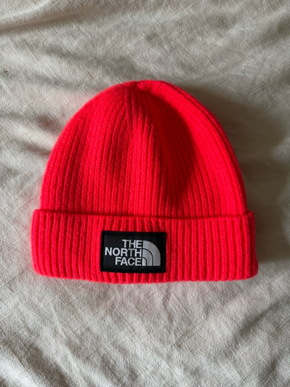 The North Face Neon Red Rib Knit Cuff Beanie